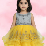 Lemon Yellow Grand Party Wear Frock with Sequin Embellished Bodice