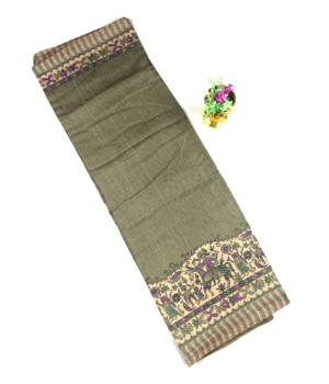 Olive Green Fancy Saree with Madhubani Printed Border