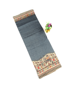 Slate Grey Fancy Saree with Wide Madhubani Printed Border