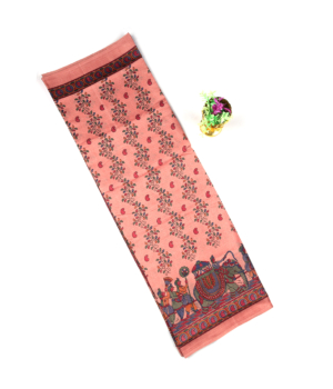 Dusty Pink Madhubani Printed Saree with Geometric Motifs