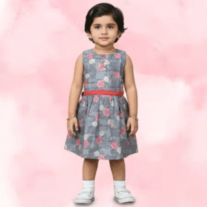 Grey Rayon Printed Frock with High Waist