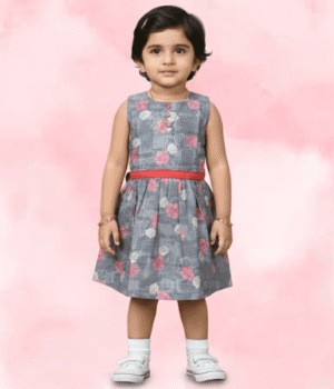 Grey Rayon Printed Frock with High Waist