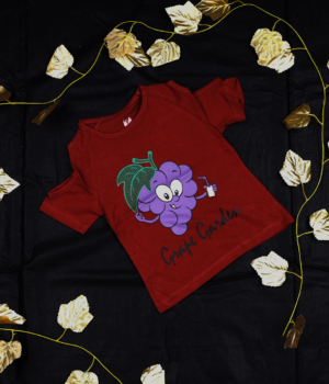 Kids Maroon Cotton Knit T-shirt with Glitter Floral Motif Print