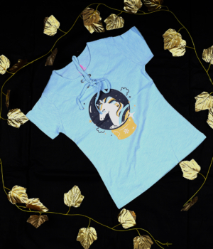 Girls Cotton T-shirt with Unicorn & Tie-Up Neck