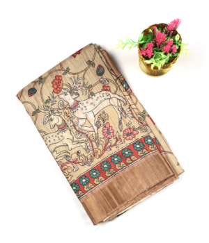 Beige Semi Tussar Saree with Figurative Art Print