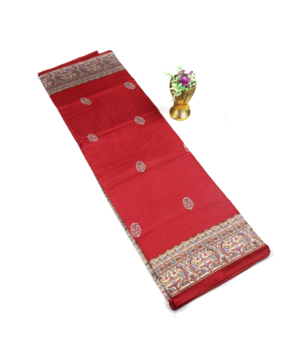 Red Madhubani Printed Saree with Intricate Temple Border