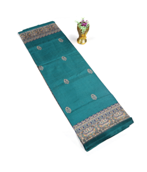 Teal Blue Madhubani Printed Fancy Saree with Zari Border Design