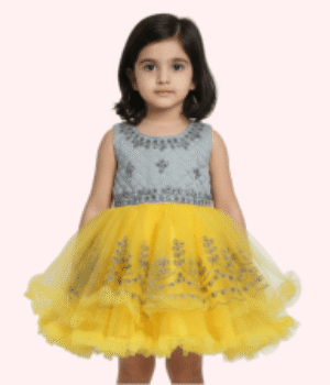 Lemon Yellow Grand Party Wear Frock with Sequin Embellished Bodice