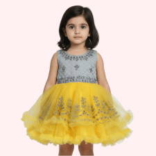 Lemon Yellow Grand Party Wear Frock with Sequin Embellished Bodice