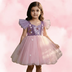 Kids Lilac Net Tutu Frock with Sequin Embellished Yoke
