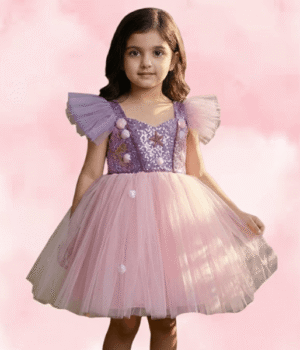 Kids Lilac Net Tutu Frock with Sequin Embellished Yoke