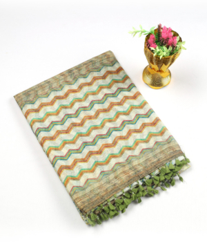 Brown Jute Silk Saree with Woven Chevron Zigzag Pattern