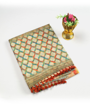 Green Jute Silk Saree with All-Over Diamond Woven Pattern