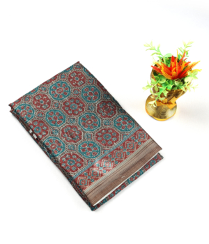 Teal Green Fancy Printed Saree with Geometric Pattern