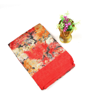 Red & Black Fancy Print Saree with Bold Contrast Floral Design