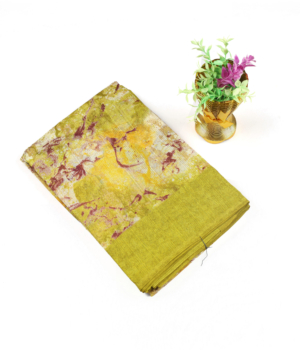 Lime Green Fancy Print Saree with Large Watercolor Floral Design