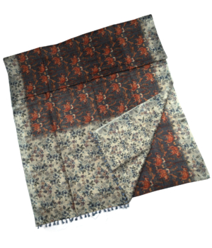 Black & Brown Jute Silk Saree with Small Floral Print