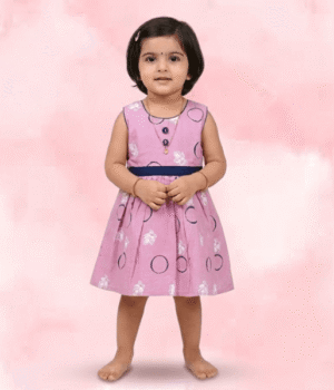 Lilac Cotton Printed Frock with Peter Pan Collar & Front Buttons