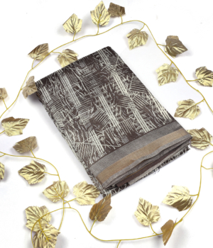 Dark Grey Fancy Print Saree with Intricate Abstract Motifs