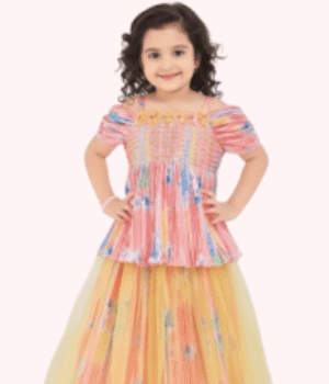 Girls Pastel Ombre Lehenga Choli Set with Peplum Top