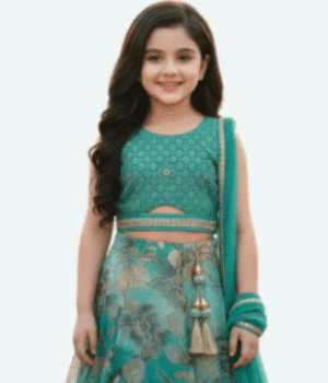 Kids Teal Blue Embroidered Choli Set with Embellished Dupatta