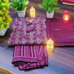 Round Neck Tie- Cotton Suit Set in Deep Purple