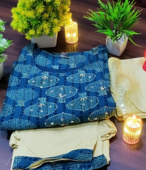 Navy Blue Cotton Split-Neck Kurta Ensemble