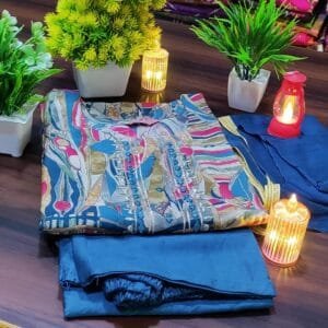 Multi-Color Print Round Neck Cotton Kurti Set