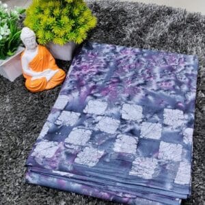 Indigo Blue Cotton Saree with Tie-Dye Checkered Pattern