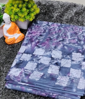 Indigo Blue Cotton Saree with Tie-Dye Checkered Pattern
