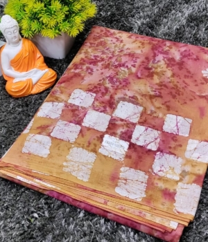 Peach Cotton Saree with Abstract Checkered Print