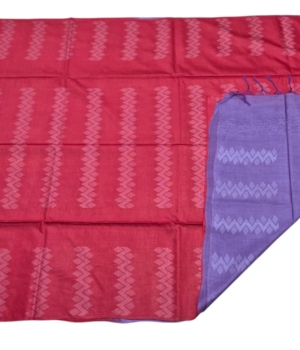 Red Semi Tussar Saree with Striped Weave and Contrast Pallu