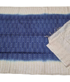 Blue & White Semi Tussar Saree with Shibori Tie-Dye Pattern