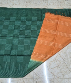 Forest Green Semi Tussar Saree with Contrast Plain Pallu