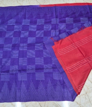 Dual-Tone Purple Semi Tussar Saree with Woven Check Pattern