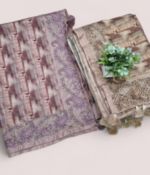 Abstract Geometric Print and Paisley Border Semi Tussar Saree