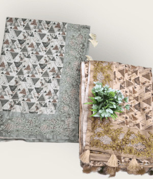 Semi Tussar Saree with Fine Geometric Print and Abstract Pallu