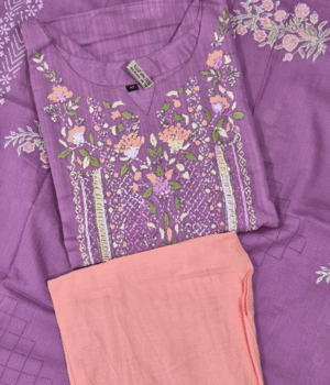 Lilac Glory V-Neck Kurti Set with Peach Bottom