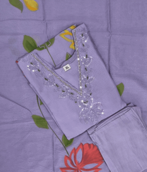 Lavender Kurti Set – Sequin Embellished V-Neck