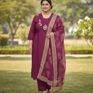 Luxury Embroidered Kurti Set with Printed Dupatta