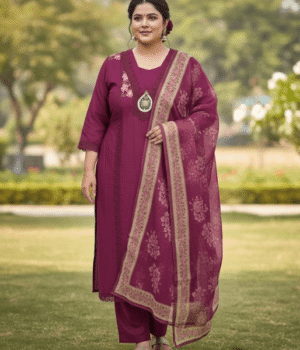 Luxury Embroidered Kurti Set with Printed Dupatta