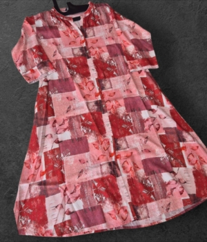 Red Geometric Pattern Round Neck Aline Rayon Kurti