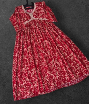 Maroon Floral Pattern Rayon Umbrella Kurti