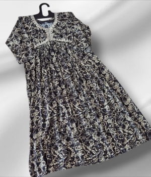 Black Motif Pattern Round Neck Rayon Umbrella Top