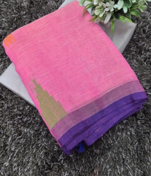 Bright Pink Khadi Tissue Saree with Contrast Purple Stripes