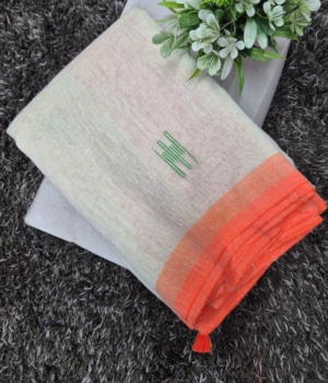 Off-White Khadi Tissue Saree with Orange Contrast Border