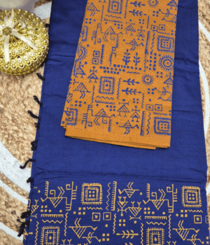 Navy Blue & Mustard Yellow Tribal Print Saree