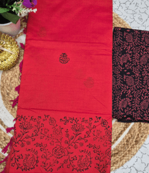Crimson Red & Black Floral Border Saree