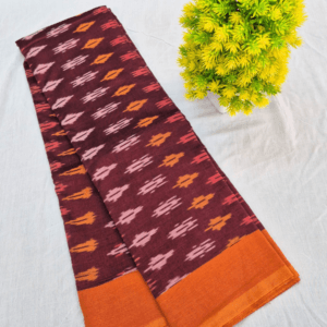 Brown Pure Handloom Pochampally Ikat Cotton Saree