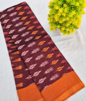 Brown Pure Handloom Pochampally Ikat Cotton Saree